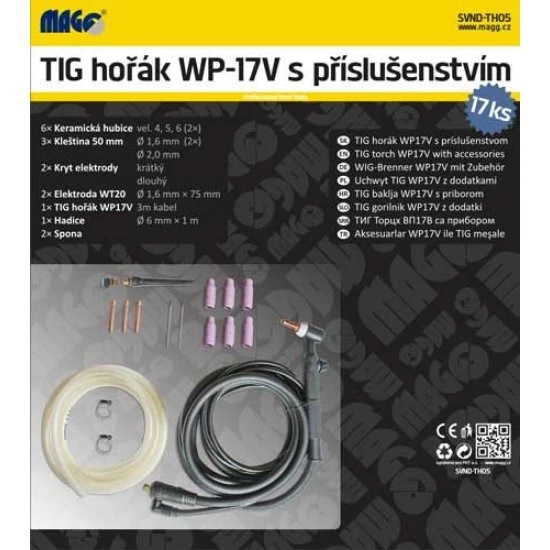 Svařovací hořák TIG WP-17V 3m 10-25 SVND-TH05
