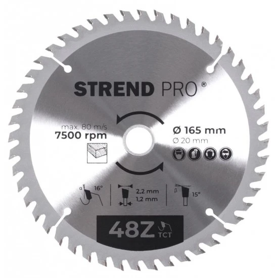 Pilový kotouč na dřevo 165 x 2.2 x 20/16mm 48 zubový 2232021
