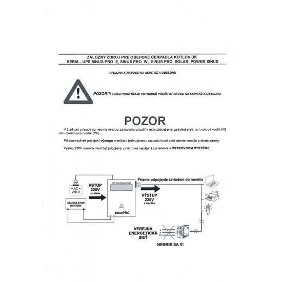 Záložní zdroj ke kotli Volt sinus PRO 1000/1500W 12V/230V
